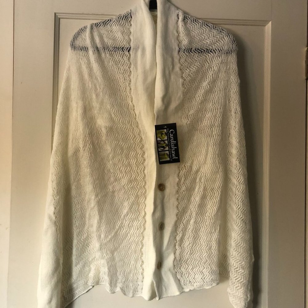 Cream/White "Cardishawl" with button-up front